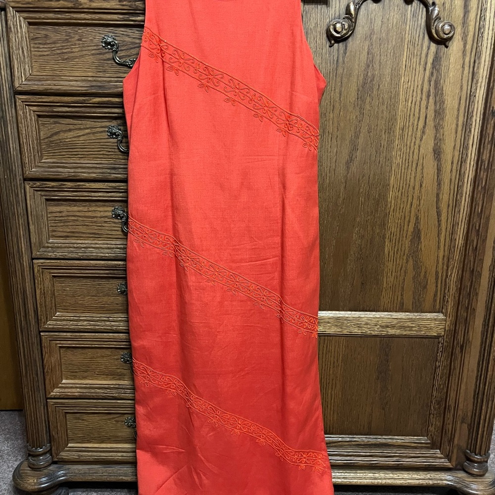 Studio C orange sleeveless dress, size 12, zippered back with decorative buttons